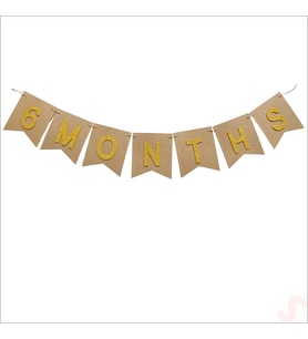 6 Months Simli Evalı Kraft Banner, 110cm x 17cm - Altın