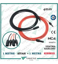 Güneş Paneli Uzatma Kablosu (1m+1m) 2 Metre 4mm Çift Taraflı Hazır Soketli Solar Ara Kablo Siyah Kırmızı (Siyah-Kırmızı)