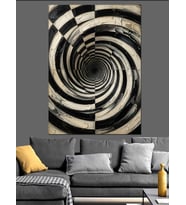 Siyah Beyaz Spiral Optik İllüzyon Dekoratif Kanvas - Mdf Ahşap Tablo