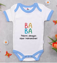 BK Kids Baba Tasarımlı Mavi Bebek Body Zıbın-1