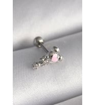 316L Çelik Gümüş Renk Zirkon Taş Detay Pembe Kalp İşleme Tragus Piercing TJ-PR1281