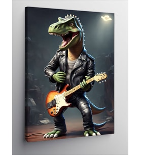 Kanvas Tablo Elektro Gitar Çalan Dinozor