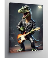 Kanvas Tablo Elektro Gitar Çalan Dinozor