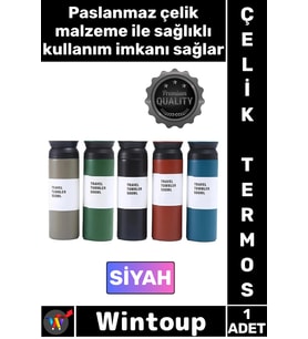#Termos Paslanmaz Sızdırmaz Vakumlu Isı Koruyucu Hediyelik Kamp Piknik Siyah Şık Çelik Termos 500 ML
