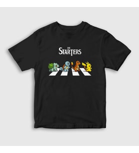 Presmono Unisex Çocuk Siyah Pokemon Pikachu Bulbasaur Charmander Squirtle The Starters T-Shirt 449721tt
