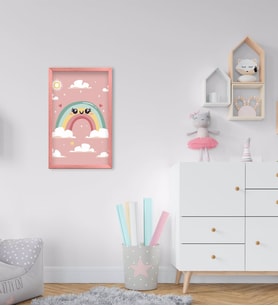 BK Home Gökkuşağı Tasarımlı Dekoratif Pembe Ahşap Çerçeveli Çocuk Odası Tablo-2