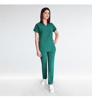 Unisex Ameliyat Yeşili  Esnek Likralı Doktor Hemşire Scrubs  Üniforması Cerrahi Takım
