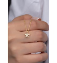 925 Ayar Gümüş Gold Zirkon Taşlı Deniz Yıldızı Kolye