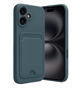 iPhone 16 Kılıf Kelvin Kartvizitli Silikon - Koyu Yeşil