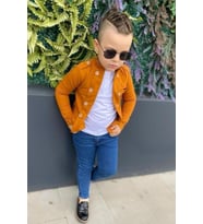 Erkek Çocuk Omzu ve Ceket Yakası Düğme Detaylı Cepli Blazer Ceketli Hardal Alt Ü
