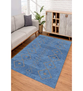 Dijital Kaymaz Taban Yıkanabilir Renkli Salon Halısı Mutfak Halısı Yolluk ND-SD-274 (Mavi)