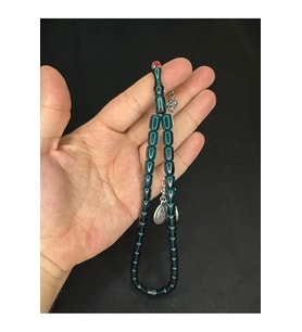 ATEŞ KEHRİBAR TESBİH KOYU YEŞİL RENKLİ KAPSÜL KESİM 11MMX8MM