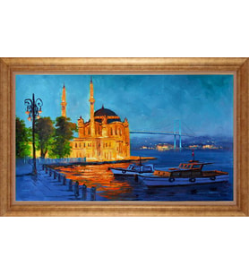 Çerçeveli Paspartulu Manzara Tablo ah1437 (Gold)