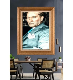 Altın Varaklı Çerçeveli Paspartulu Atatürk Tablo DC1213 (Gold)