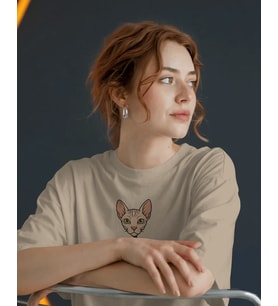 Sphynx Kedi Baskılı Kadın Oversize Tişört – Minimal Sphynx Cat Tasarım