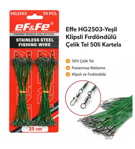 Effe HG2503-Yeşil Klipsli Fırdöndülü Çelik Tel 50li Kartela 25cm
