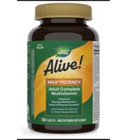 Nature's Way Alive! Max3 Potency Adult Complete Multivitamin, Ultra Potency B-vitamins to Support Energy Metabolism*, with Methylated B12 and Folate, 180 Tablets.3861 (Renksiz)