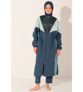 Alfasa Mix Renkli Oversize Uzun Tesettür Mayo - ALF26530 (Petrol)