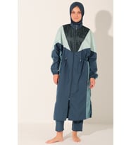Alfasa Mix Renkli Oversize Uzun Tesettür Mayo - ALF26530 (Petrol)