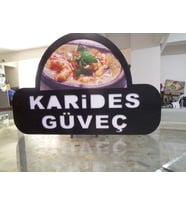 Karides Güveç Görselli Yazılı Tabela 3D Led Neon Etkili Işıklı Tabela 30X45 CM Tek Taraflı