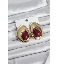 Pirinç Gold Renk Bordo Taşlı Damla Model Vintage Kadın Küpe 5886 - HPSBYI9086-2233