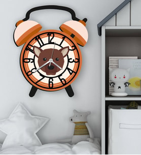 BK Gift Hayvan Figürlü Turuncu Retro Çalar Saat Tasarımlı Kabartma Figürlü Ahşap Çocuk Duvar Saati-4, Ev Dekoru, Çocuk Odası Aksesuar