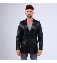 HAKİKİ DERİ BLAZER KLASİK CEKET PUNTO DİKİŞLİ (Siyah)