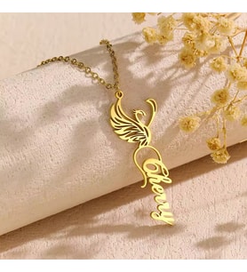 Kişiye Özel 925 Ayar Gümüş Anka Kuşu Figürlü İsim Kolye (Gold)