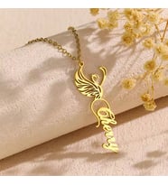 Kişiye Özel 925 Ayar Gümüş Anka Kuşu Figürlü İsim Kolye (Gold)
