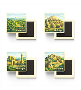 Malatya - Baskılı Buzdolap Magneti Kare - 9x9 cm - 4 Adet