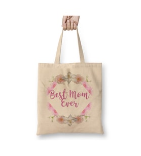 Best Mom Ever Mother's Day Anneler Günü 02 Beyaz Bez Çanta Uzun Saplı Alışveriş Çantası Plaj Çantası