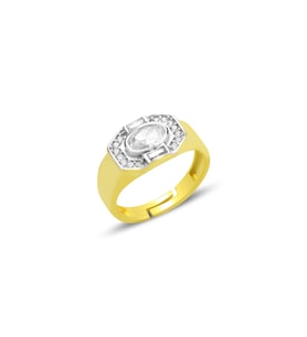 Gümüş altın yaldızlı oval kesim zirkon taşlı özel tasarım ayarlamalı yüzük SGTL12695GOLD (Altın Rengi)