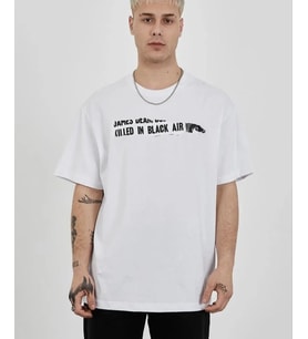 Erkek Kısa Kol Yazlık Tişört Bisiklet Yaka Baskılı Oversize T-Shirt - Beyaz