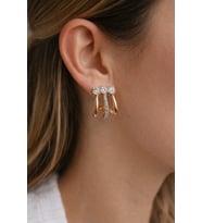 Xuping Rose Gold Zirkon Taşlı 3 lü Kadın Çelik Küpe (Mürdüm)