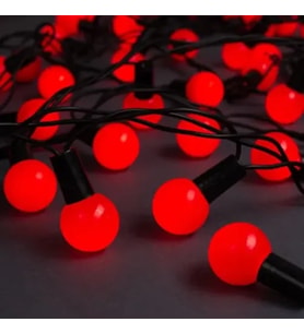5M 28 Led Mini Top Işık Kırmızı - Fişli, Siyah Kablo