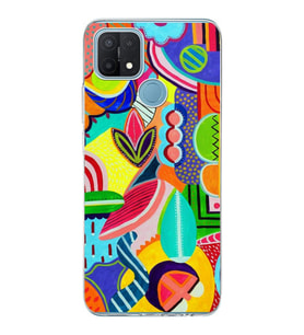 PrintiFy Oppo A15S  ile Uyumlu 1mm Slim Fit Retro Renkler 6 Baskılı Şeffaf  Kılıf