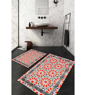Dijital Baskılı Kaymaz Taban Yıkanabilir 2'li Klozet Takımı Banyo Paspası NDKZ-HT-838 (Kırmızı)