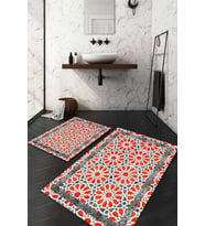 Dijital Baskılı Kaymaz Taban Yıkanabilir 2'li Klozet Takımı Banyo Paspası NDKZ-HT-838 (Kırmızı)