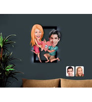 BK Gift Kişiye Özel Sevgililer Karikatürlü 3D Led Işıklı Ahşap Tablo-19