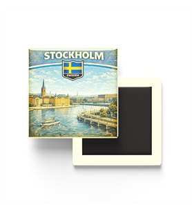 Retro İsveç Stockholm Şehri Temalı Vintage Buzdolap Magneti – 9x9 cm