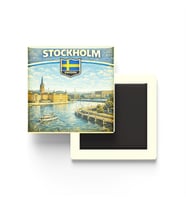 Retro İsveç Stockholm Şehri Temalı Vintage Buzdolap Magneti – 9x9 cm