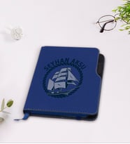 BK Gift Kişiye Özel Gemi Tasarımlı Lacivert Termo Deri Defter-1