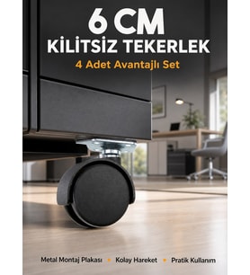 Masa ve Koltuk İçin Kilitsiz Tekerlek Seti 6 cm