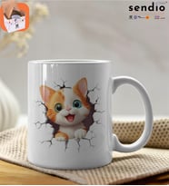 3D Kabartmalı Sevimli Kedi Baskılı Premium Porselen Kupa - GDTK-901034