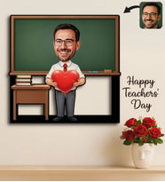 BK Gift Kişiye Özel Erkek Öğretmen Karikatürlü 3D Ahşap Tablo -10, Öğretmene Hediye, Öğretmenler Günü Hediyesi