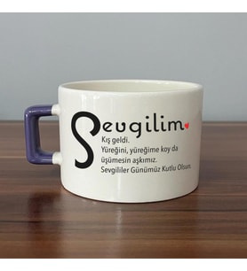 Sevgilim Baskılı Mor Kulplu C Fincan