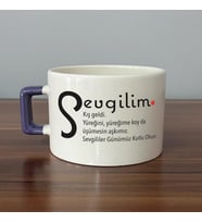 Sevgilim Baskılı Mor Kulplu C Fincan