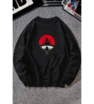 Unisex Itachi Uchiha Baskılı Bisiklet Yaka Sweatshirt (Siyah)