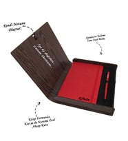 Kişiye Özel Ajanda Kalem Seti (Kitap Formunda Ahşap Kutulu) (Kırmızı)