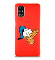Samsung Galaxy M51 Soft Premier Kapak Donald Duck-E Tasarımlı Silikon Kılıf - Kırmızı (Şeffaf)